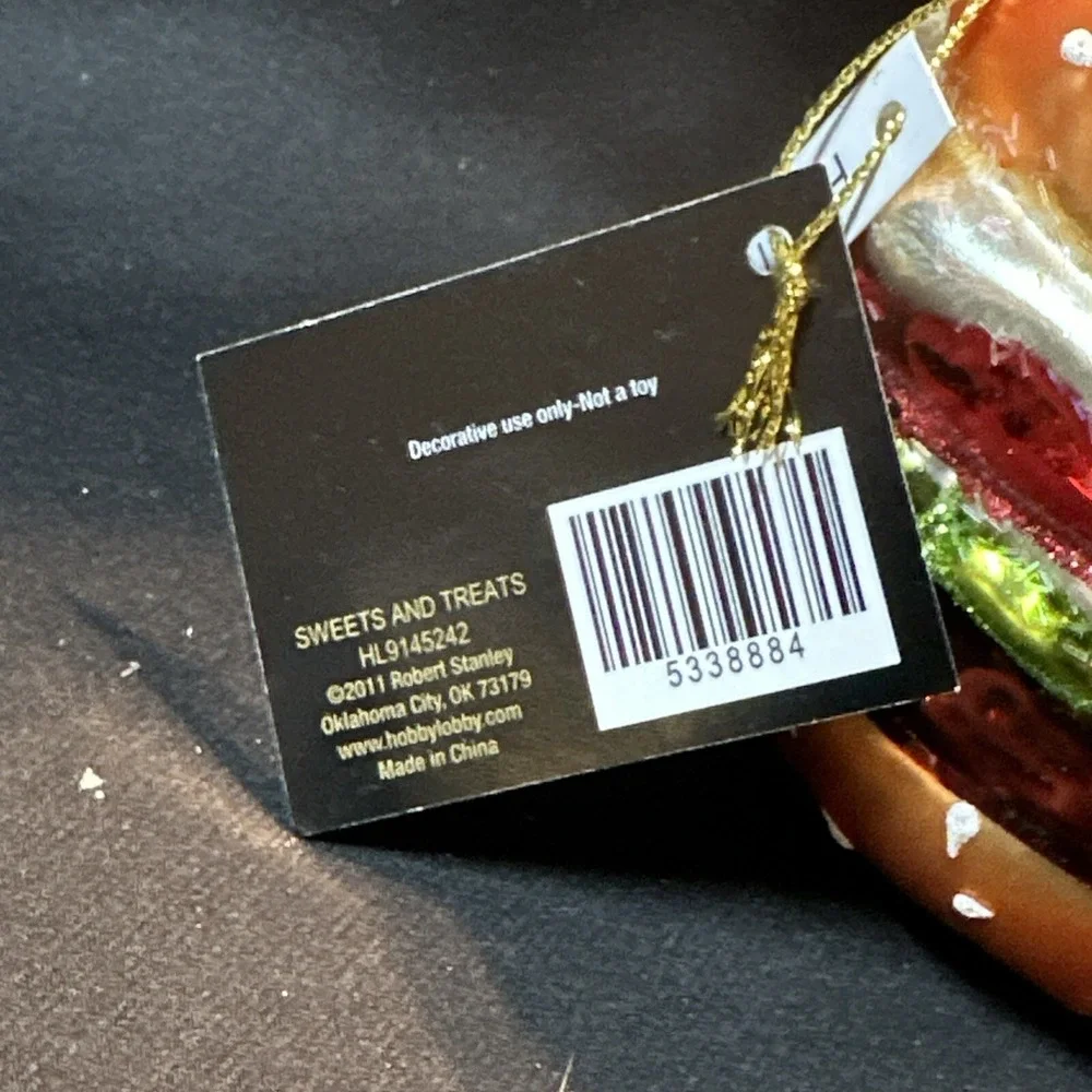 2018‎ ROBERT STANLEY - LARGE HAMBURGER - BLOWN GLASS ORNAMENT - NEW W/TAG